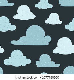 Vector Navy Blue Clouds Seamless Pattern Background. Surface pattern design perfect for kids, fabric, accessories, home decor, and scrapbooking.