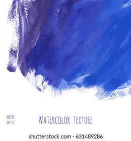 Vector navy blue, indigo watercolor texture background with dry brush stains, strokes and spots isolated on white. Abstract artistic grunge frame, place for text or logo. Acrylic hand painted backdrop
