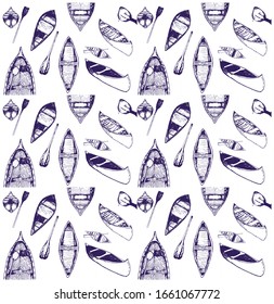 vector navy blue sketchy pattern made with different canoes.