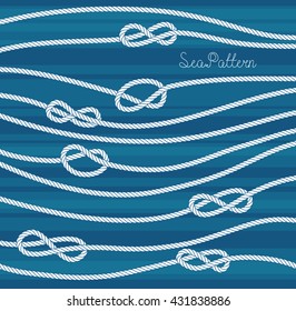Vector navy ropes with knots marine pattern. Sea illustration