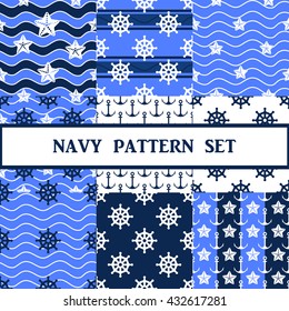 Vector navy seamless pattern set