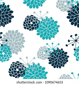 Vector Navy Teal Floral Seamless Repeat perfect for fabric, wall paper, gift wrap, and more.