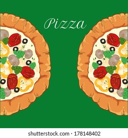 vector neapolitan pizza with mozzarella, tomato and basil, champignon, pepper, olive