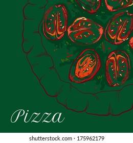 vector neapolitan pizza with sauce, tomato and basil