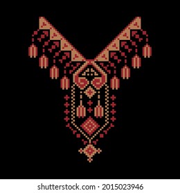 Diseño de prendas de vestir ornamentales de cuello vectorial, Patrón de forma cuadrada para ropa de moda, tela, textil, decoración otros.