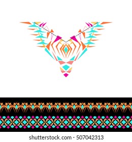 Vector neckline and borders design for fashion. Ethnic tribal neck print. Chest embellishment in boho style. Aztec ornaments