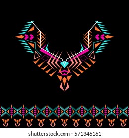 Vector neckline and borders design for fashion. Ethnic tribal neck print. Chest embellishment in boho style. Aztec ornaments