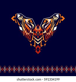 Vector neckline and borders design for fashion. Ethnic tribal neck print. Chest embellishment in boho style. Aztec ornaments