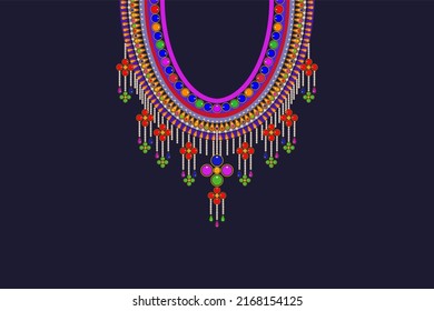 Vector neckline necklace ornate multicolored beads dangling design for garments shirts t-shirts neck designs decorations backgrounds
