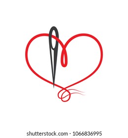 vector needle icon with red yarn heart concept