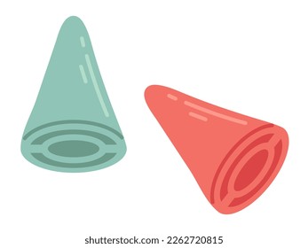 Tapones de aguja vectoriales para tejer agujas. Acogedor hobby de artesanía. Tapones de aguja rojos y verdes de diseño plano. 