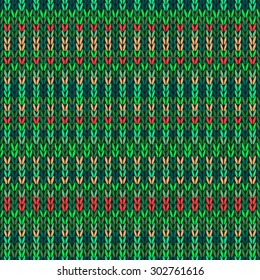 Vector Needlework Background, Red Orange Green Ornamental Knitted Pattern