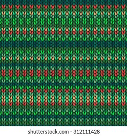 Vector Needlework Background, Red Orange Green Ornamental Knitted Pattern