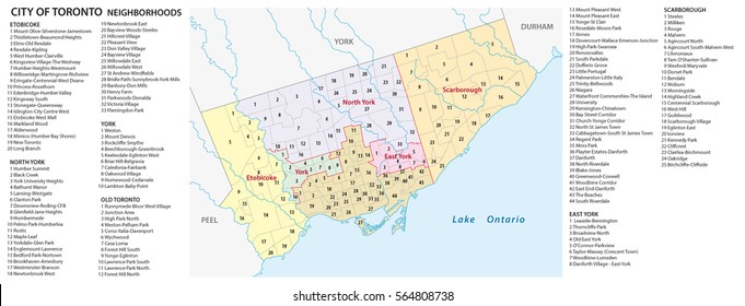 Vector neighborhood map of the Canadian city of Toronto