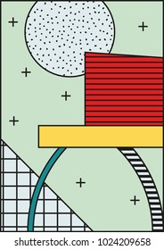 Vector Neo Memphis composition in 80 90 vintage style. This bold blocks image for memorable brand identity sticker wallpaper graphic design cards posters packaging t-shirts magazine leaflet billboard
