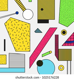 Vector Neo Memphis composition in 80 90 vintage style. This bold blocks image for memorable brand identity sticker wallpaper graphic design cards posters packaging t-shirts magazine leaflet billboard