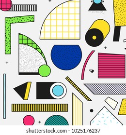 Vector Neo Memphis composition in 80 90 vintage style. This bold blocks image for memorable brand identity sticker wallpaper graphic design cards posters packaging t-shirts magazine leaflet billboard