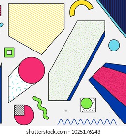 Vector Neo Memphis composition in 80 90 vintage style. This bold blocks image for memorable brand identity sticker wallpaper graphic design cards posters packaging t-shirts magazine leaflet billboard