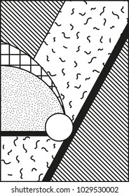 Vector Neo Memphis composition in 80 90 vintage style. This bold blocks image for memorable brand identity sticker wallpaper graphic design cards posters packaging t-shirts magazine leaflet billboard