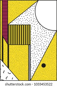 Vector Neo Memphis composition in 80 90 vintage style. This bold blocks image for memorable brand identity sticker wallpaper graphic design cards posters packaging t-shirts magazine leaflet billboard