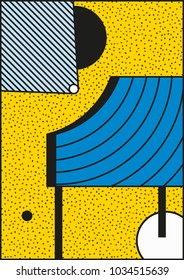 Vector Neo Memphis composition in 80 90 vintage style. This bold blocks image for memorable brand identity sticker wallpaper graphic design cards posters packaging t-shirts magazine leaflet billboard
