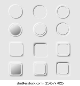 Vector neomorphic buttons for website, mobile menu, navigation and isolated UI elements design.