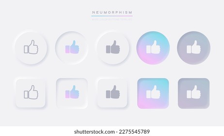 Vector neomorphism design white like buttons. Thumb up icon. Ready like button for website and mobile app