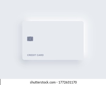 Vector neomorphism plastic bank credit card template with chip and shadow. Realistic object isolated on white background. Digital technology mockup. Contactless, wireless online payment concept