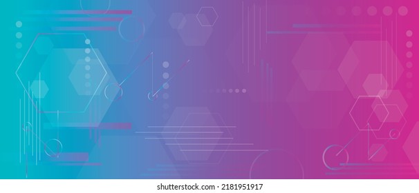 Vector Neon Abstract Design Template. Meta Verse, Virtual Reality and Technology Concept Pattern Background. Magenta and Blue Color Gradient Banner Design.