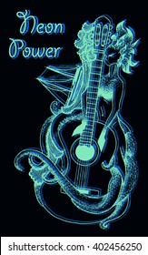 Vector neon acoustic guitar
