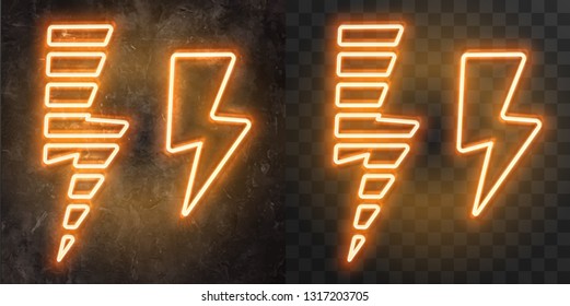 Vector neon advertising signboard on a stone wall. set