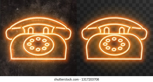 Vector neon advertising signboard on a stone wall. set