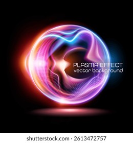 Vector neon background with dynamic lines and contrasting shades of pink and blue. Abstract 3d sphere. The effect of speed and movement.