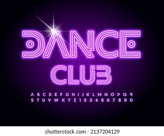 Club de baile de neón vectorial. Tipo de letra brillante único. Letras y números de alfabeto creativos