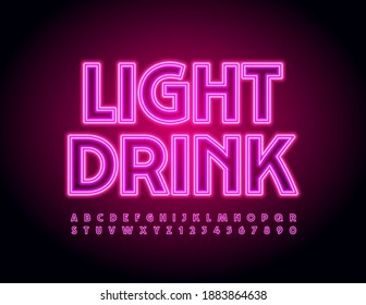 Vector Neon Banner Light Drink. Pink Led Font. Electric Glowing Alphabet Letters And Numbers Set