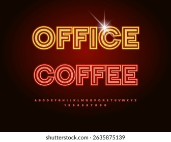 Vector Anuncio de neón Café de oficina. Fuente brillante de moda. Conjunto de letras y números de alfabeto eléctrico. 