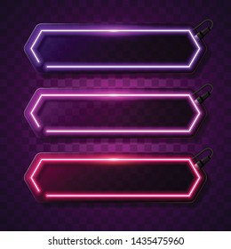 Vector of neon banner. Purple frame design