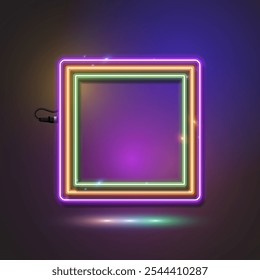 Vector of neon banner. Square banner.