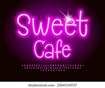 Vector Anuncio de neón Sweet Café. Fuente rosa brillante. Conjunto de letras y números de alfabeto brillante y juguetón.