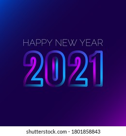 Banner de neón vector con texto 2021 Feliz Año Nuevo sobre fondo de gradiente oscuro. Afiche cuadrado de vacaciones futuristas.