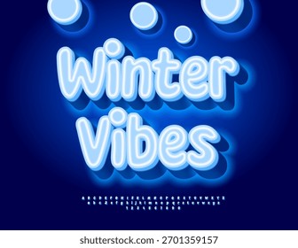 Vector Anuncio de neón Vibes de invierno. Fuente de nieve brillante. Conjunto de letras y números del alfabeto eléctrico