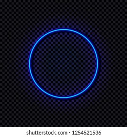 Vector Neon Blue Circle, Glowing Frame, Shine Effect Isolated on Dark Transparent Background.