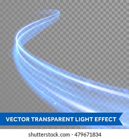 Vector neon blue glitter wave abstract illustration. Shining star dust trail glossy texture isolated on transparent christmas background