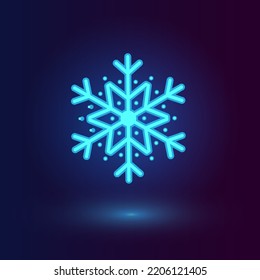 Vektorneonblauer Schneeflocken. Wintersymbole auf dunkelblauem Hintergrund.