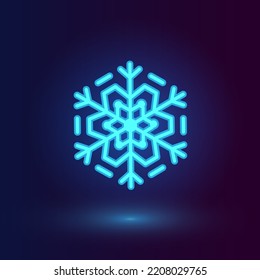 Vector neon blue snowflake. Winter icons on dark blue background.