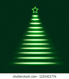 Vector neon christmas tree. Merry Christmas and happy new year card