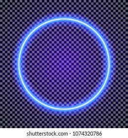 Vector neon circle frame cyan color on transparent background for promotion, poster party, shop, cafe, restaurant, banner. Bright signboard. 10 eps