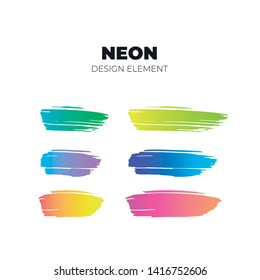 Vector neon color brush stroke design element set. Colorful abstract shapes trendy gradient color in hand drawn shapes isolated on white background. Bright trendy palette.