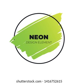 Vector neon color brush stroke banner template. Colorful abstract illustration green to yellow gradient hand drawn shape isolated on white background in circle frame. Bright trendy palette.