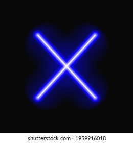 Vector neon crossed lines, blue color isolated on black background